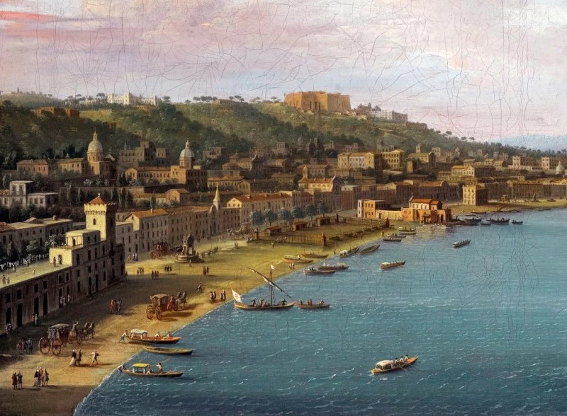 Napoli, spiaggia di Chiaia con Isolotto di San Leonardo, Riviera di Chiaia e la Torretta